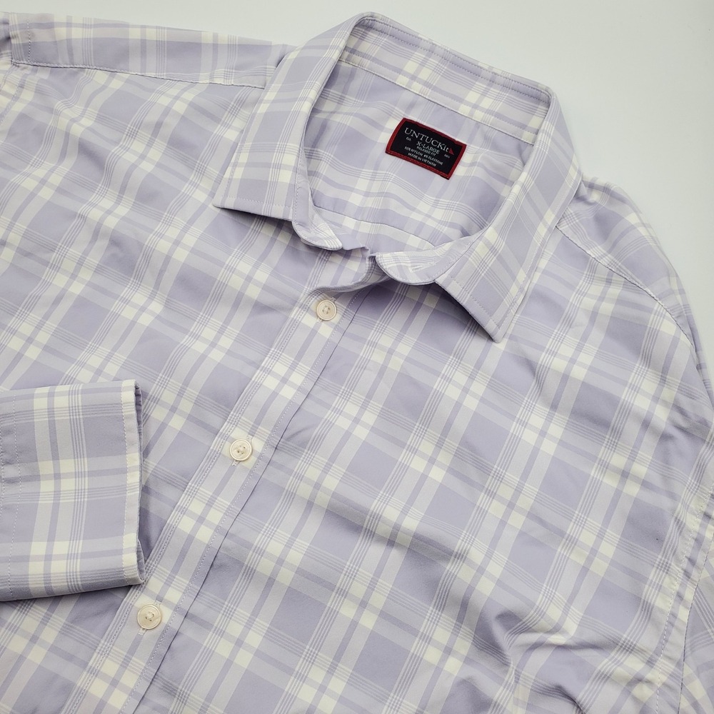 UNTUCKit Mens XL Relaxed Fit Purple Plaid Performance Button Down Shirt